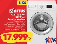 ALTUS AL 8103 8 KG 1000 DEVİR ÇAMAŞIR MAKİNESİ ALTUS AL 8103 8 KG 1000 DEVİR ÇAMAŞIR MAKİNESİ